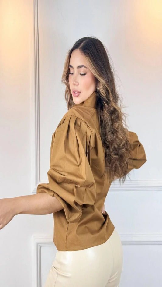 Camisa Popelina Mujer Manga Globo