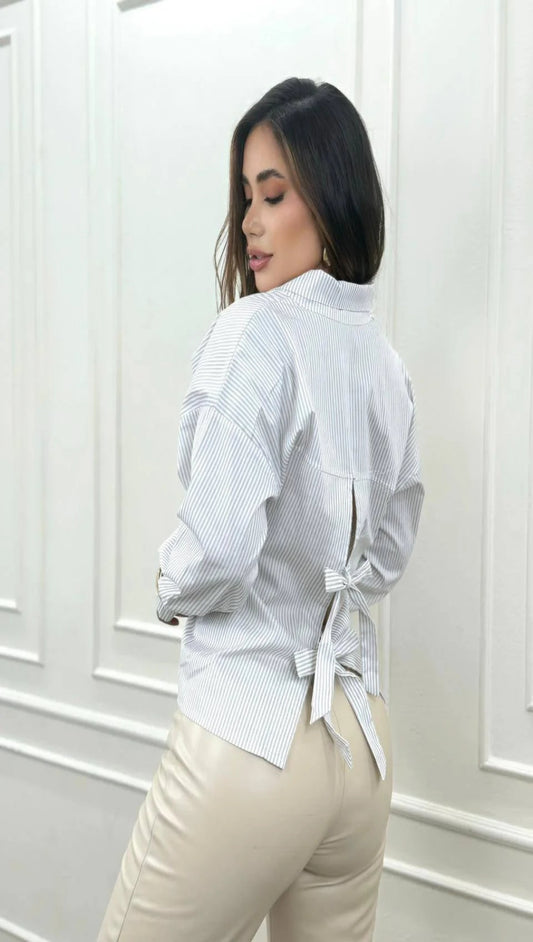Blusa Mujer Espalda Abierta Lazos Rayas