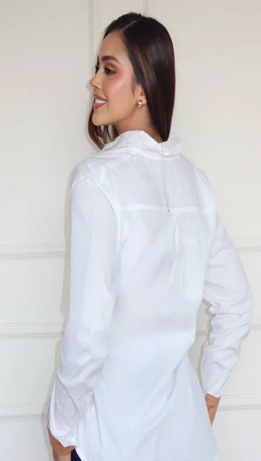 Camisa Mujer Puño Contraste Blanca
