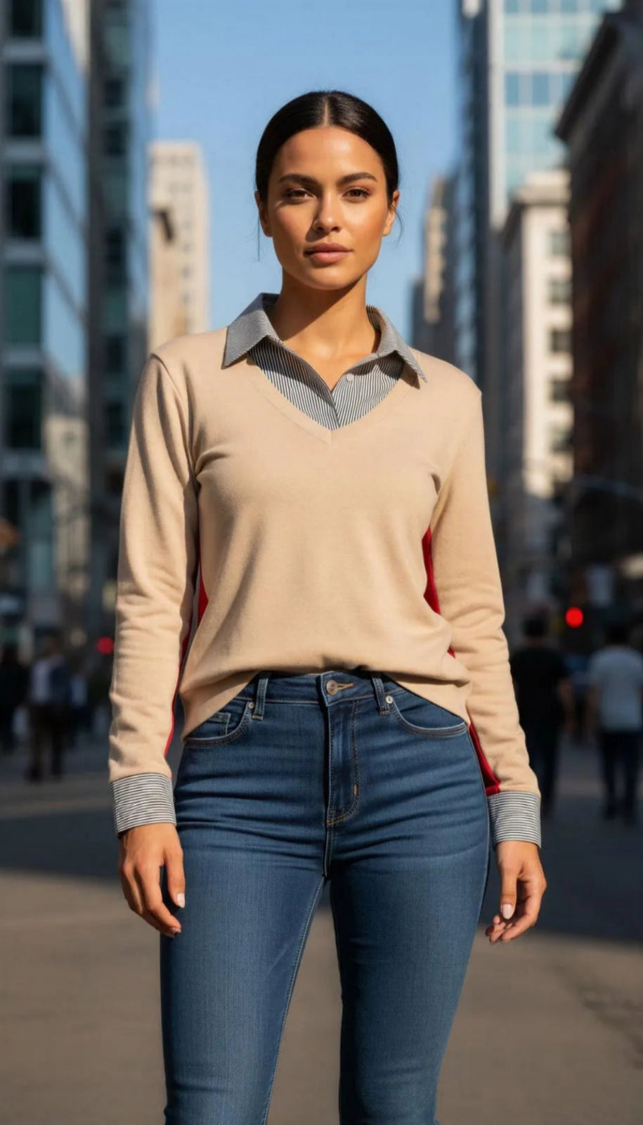 Camibuso Beige para Mujer con Cuello Camisero