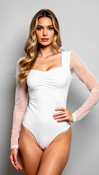 Body para Mujer en Polilicra Destellante con Malla Tex y Control Abdomen