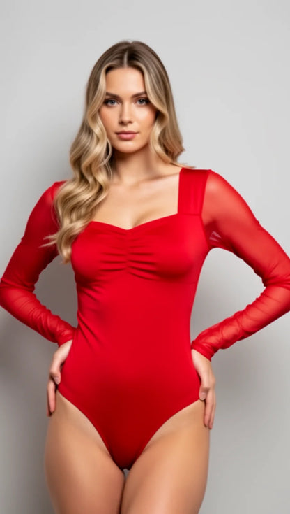 Body para Mujer en Polilicra Destellante con Malla Tex y Control Abdomen