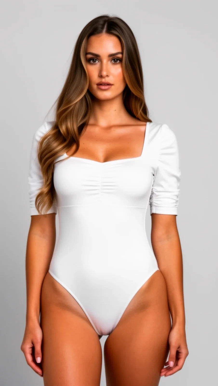 Body moldeador para mujer manga corta fruncida con control de abdomen