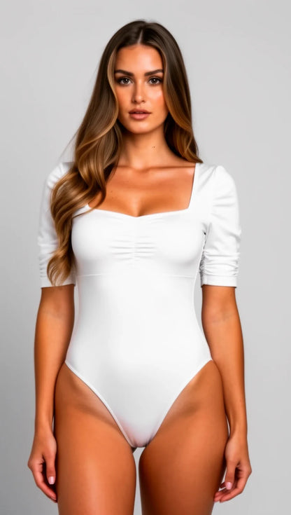 Body moldeador para mujer manga corta fruncida con control de abdomen