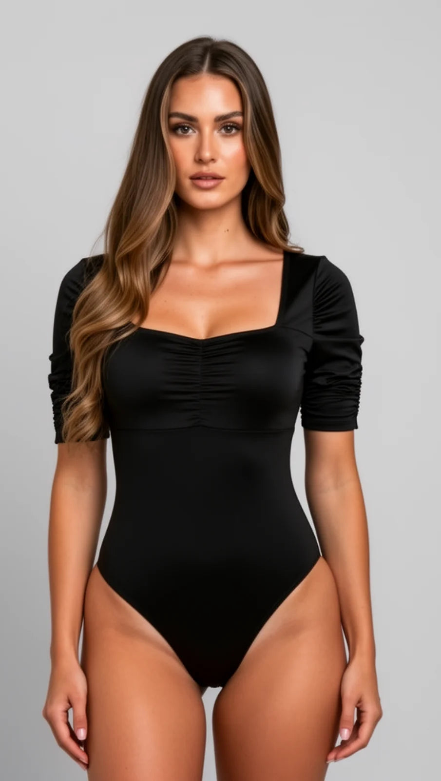 Body moldeador para mujer manga corta fruncida con control de abdomen