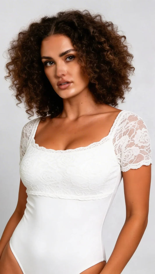 Body para mujer encaje manga corta con control de abdomen