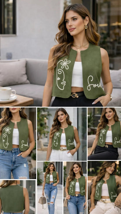 Chaleco para Mujer en Paño Bordado