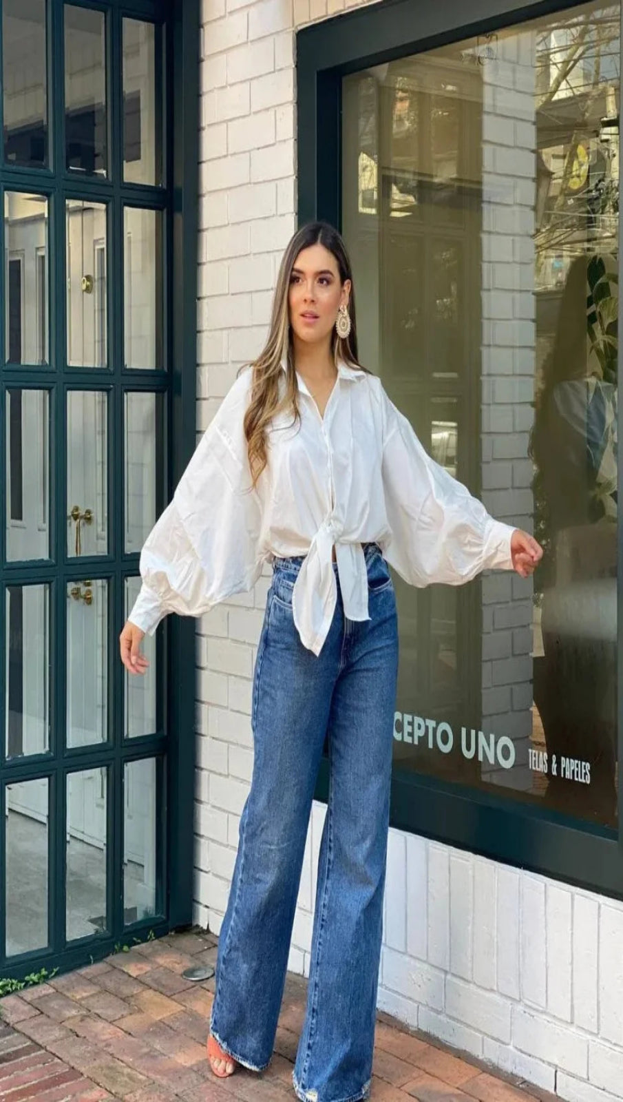 Camisa Mujer Amarre Frontal Manga Globo