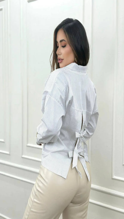Blusa Mujer Espalda Abierta Lazos Rayas