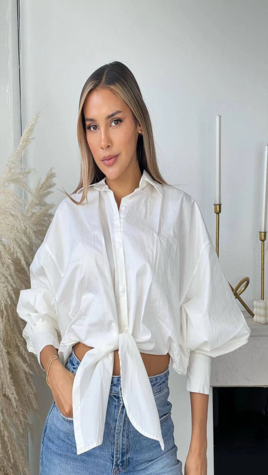 Camisa Mujer Amarre Frontal Manga Globo