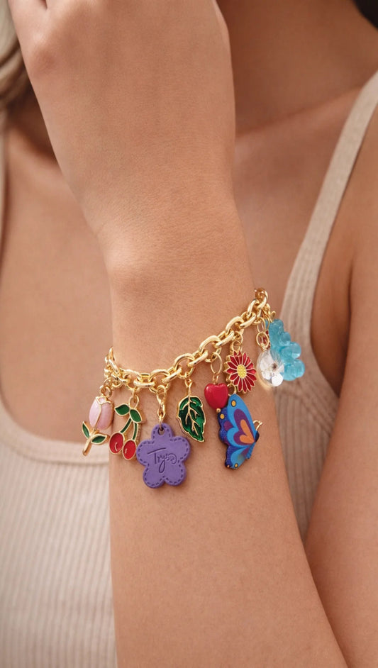 Pulsera Dorada con Dijes Multicolor para Mujer
